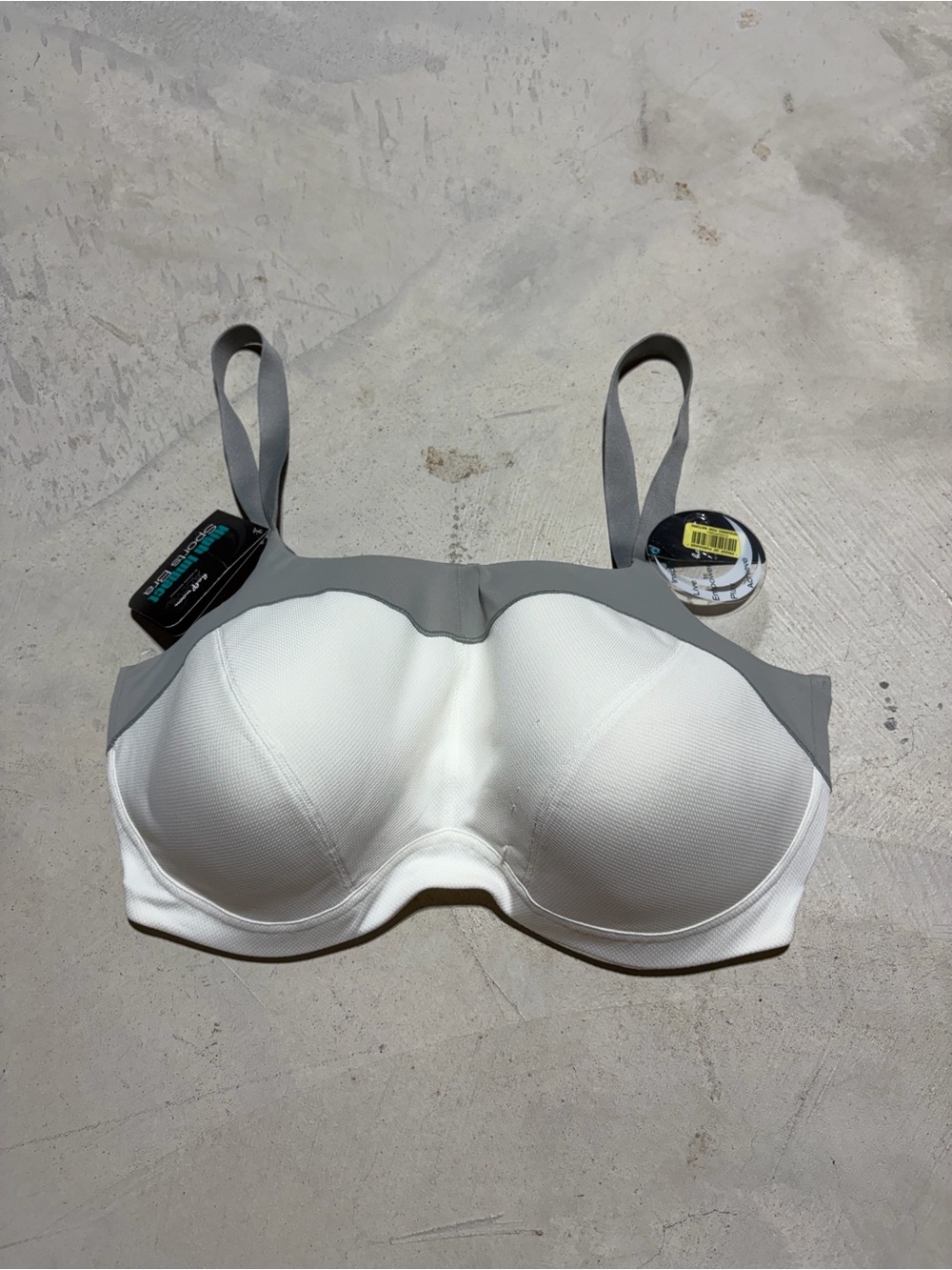 Half moon active modern movement NWT White and Gray Sports Bra 36H MSRP$46
